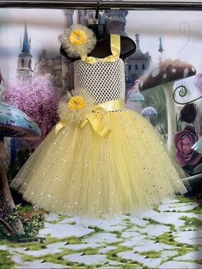 Handmade Yellow Tulle Tutu Dress with Sequin
